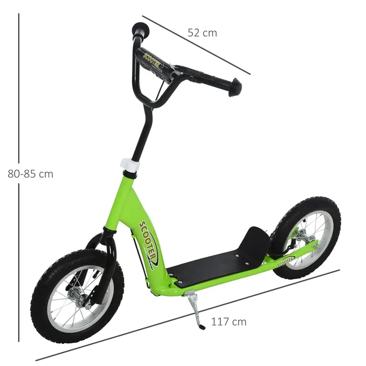 HOMCOM Teen Kids Stunt Scooter with Adjustable Handlebar, 12 Inch Rubber Tyres, Dual Brakes in Green