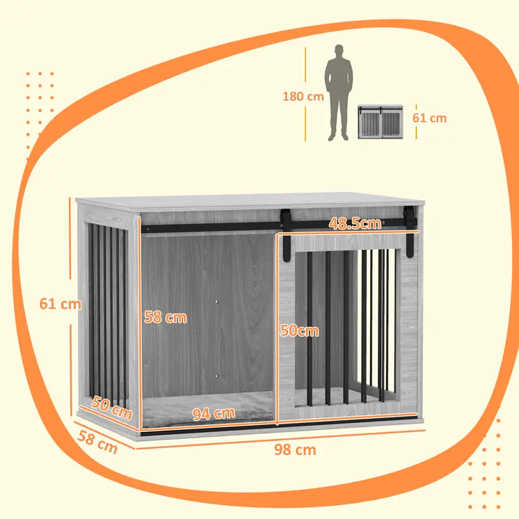 PawHut 100cm Dog Crate Furniture with Removable Cushion for Large Dogs in Grey