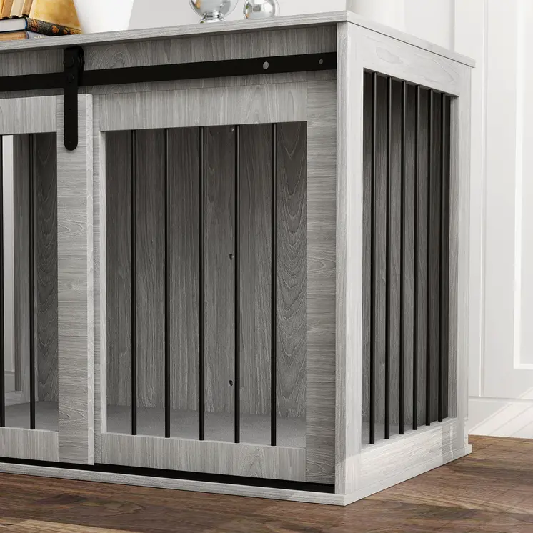 PawHut 100cm Dog Crate Furniture with Removable Cushion for Large Dogs in Grey