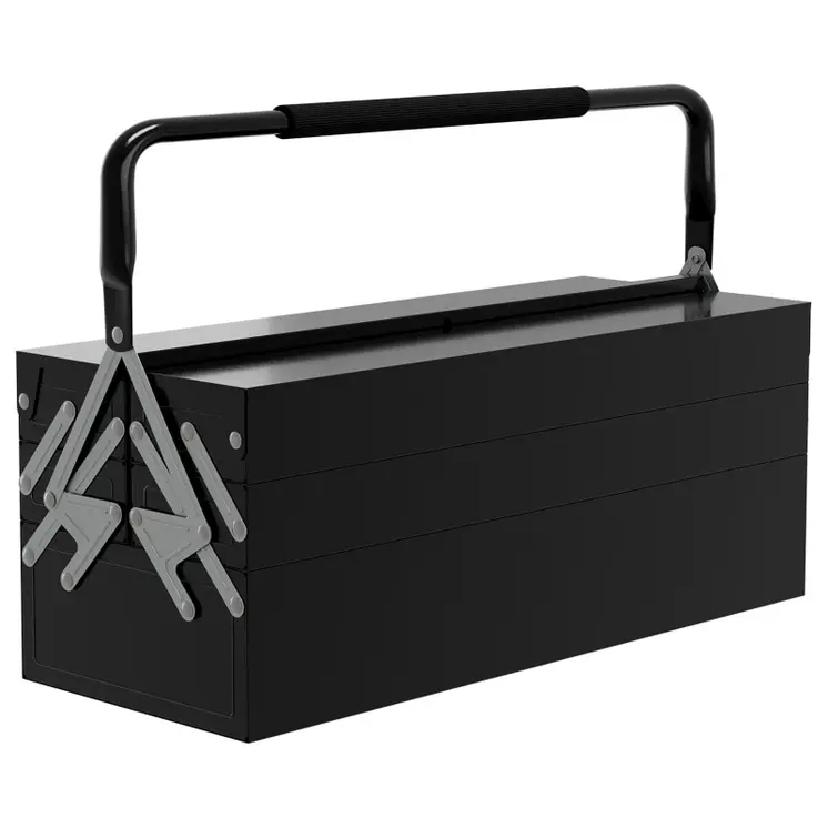Professional Metal Toolbox, 3 Tier, 5 Tray, Portable with Carry Handle, 56cmx20cmx34cm, Black | DURHAND