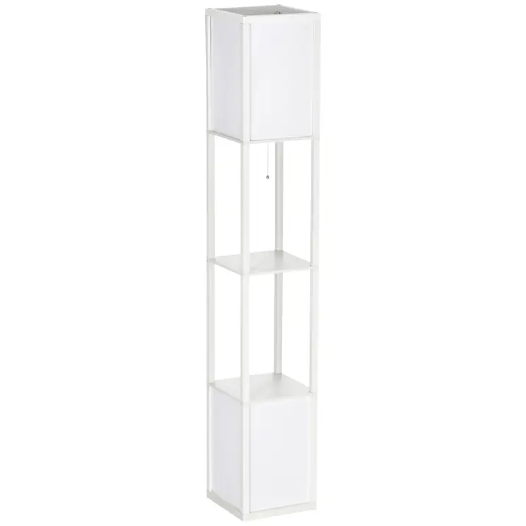 Floor Lamp with Shelves, Modern Floor Standing Lamp with Dual Ambient Light for Living Room, Bedroom in White | HOMCOM