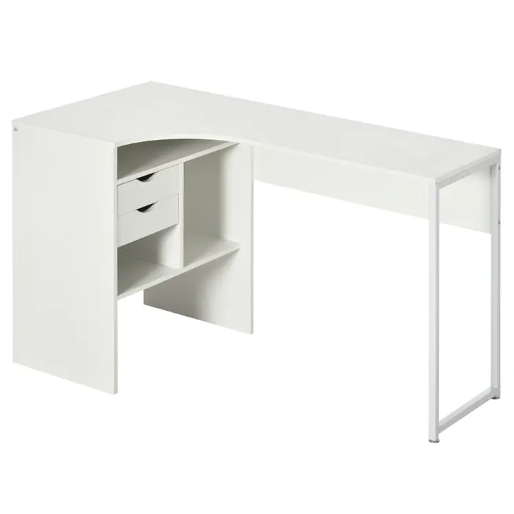 Corner Computer Desk L-Shaped Workstation with Storage Shelf Drawer for Home Office in White | HOMCOM
