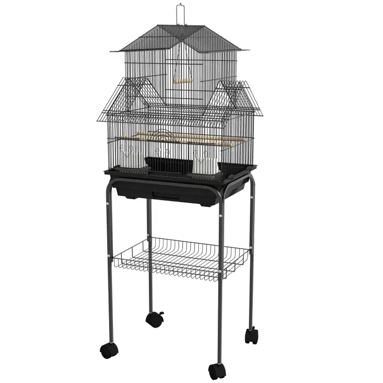 Bird Cage with Stand, Swing Perch and Food Tray, Metal Aviary for Finch Canary Budgie, 50.5 x 40 x 63cm, Black by PawHut