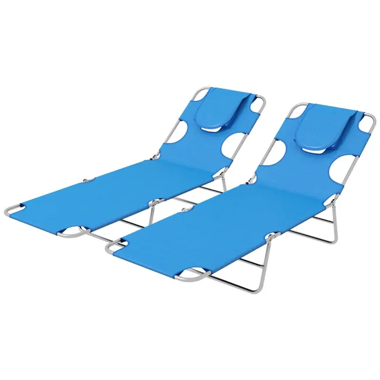 Foldable Sun Lounger Set of 2 with Reading Hole, Portable Sun Lounger with 5 Level Adjustable Backrest, Reclining Lounge Chair | Outsunny