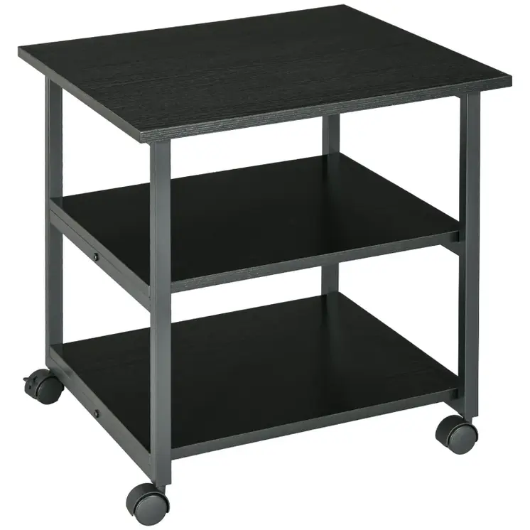 3-Tier Printer Stand with Storage Shelf, Mobile Printer Table on Wheels, 50 x 50 x 52.5cm Rolling Printer Cart for Office, Black | HOMCOM