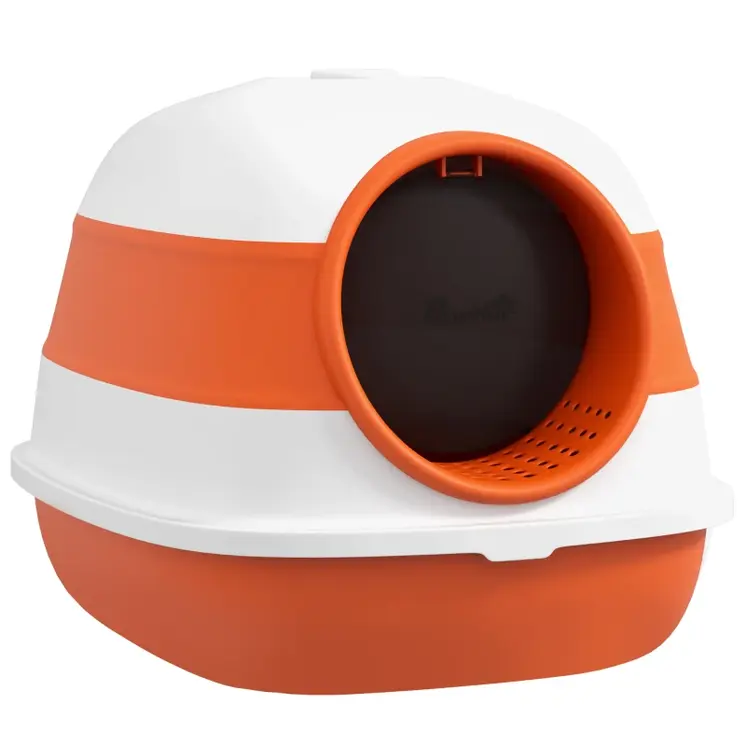 Foldable Cat Litter Tray with Lid, Deodorant, Scoop, Orange | PawHut