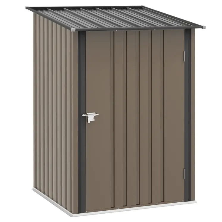 3.3ft x 3.4ft Lean to Garden Shed, Metal Outdoor Storage Shed with Single Lockable Door, Tool Storage Shed for Garden, Patio in Brown | Outsunny