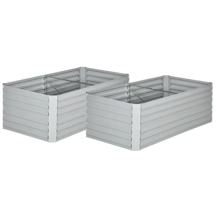 Set of 2 Raised Beds for Garden, Galvanised Steel Outdoor Planters with Multi-reinforced Rods for Plants, Flowers, 180 | Outsunny