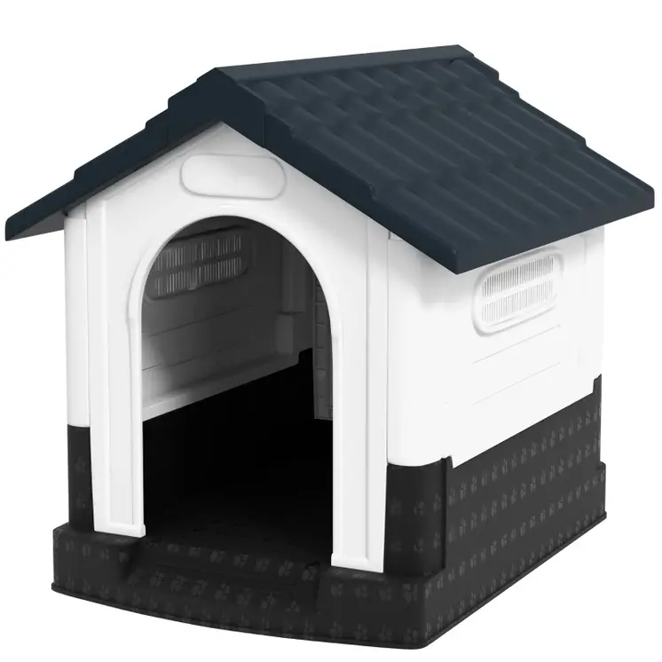 Plastic Dog Kennel with Windows, for Garden Patio, Miniature and Small Dogs, 80 x 69 x 76cm - Grey | PawHut