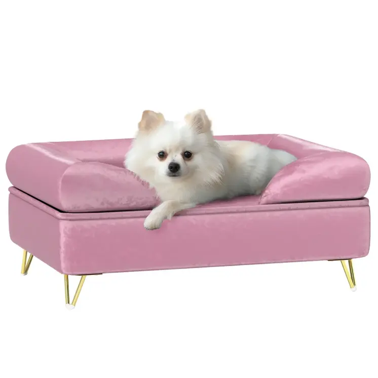 Cat Sofa with Removable Backrest, Soft Cushion Pet Couch, Washable Cover, for Small and Medium Sized Dogs, Pink | PawHut