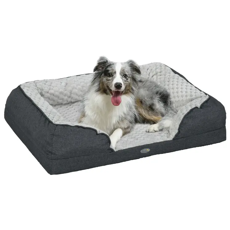 Calming Polyester Dog Bed Pet Mattress with Removable Cover, Anti-Slip Bottom, for Medium Dogs, 90L x 69W x 21Hcm - Charcoal Grey by PawHut