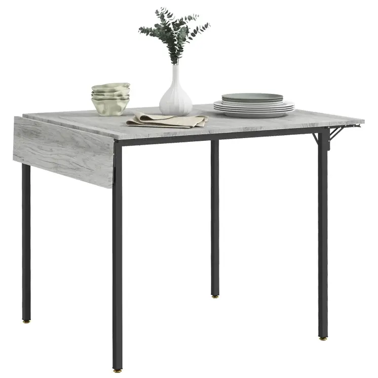 HOMCOM Folding Kitchen Table, Drop Leaf Dining Table, Extendable Kitchen Table for 2-4 People in Grey