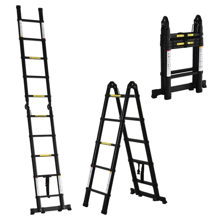 DURHAND 3.2m/10.5ft Extendable Telescopic Ladder, Aluminium Ladder with Anti-slip Pedals, Portable Foldable 10 Step Ladder, 150kg Capacity, EN131 in Black