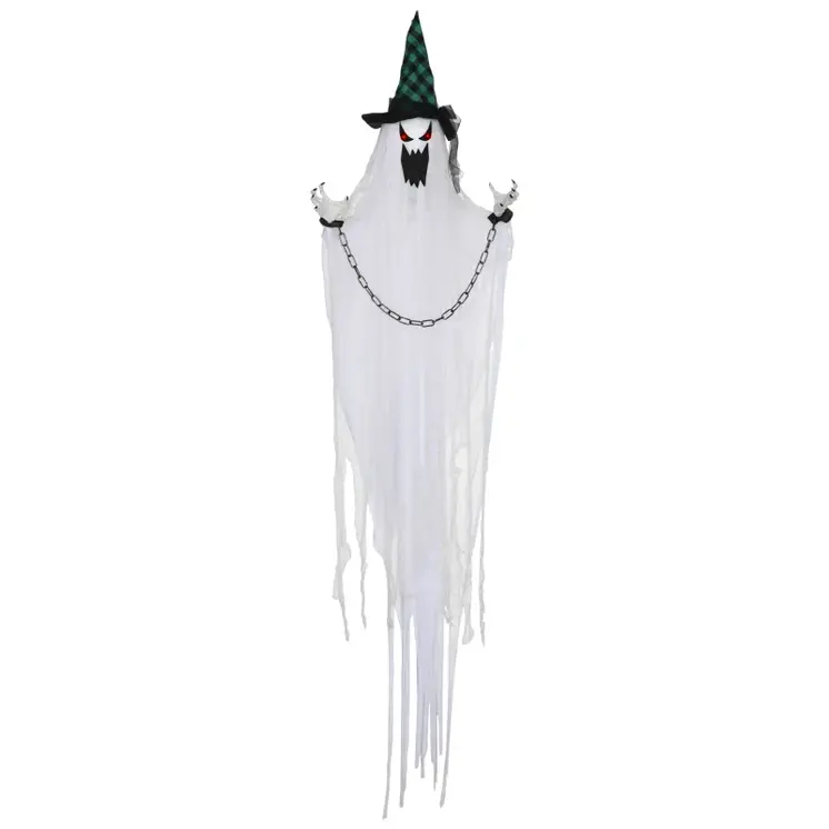 HOMCOM 204cm 80" Hanging Ghost Outdoor Halloween Decoration, Halloween Animatronic with Sound Activated, Light Up Eyes, Sound Effects, Animated Prop for Haunted House
