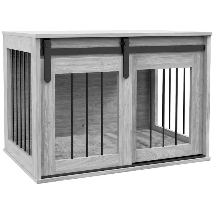 PawHut 80cm Dog Crate Furniture with Removable Cushion for Large Dogs in Grey