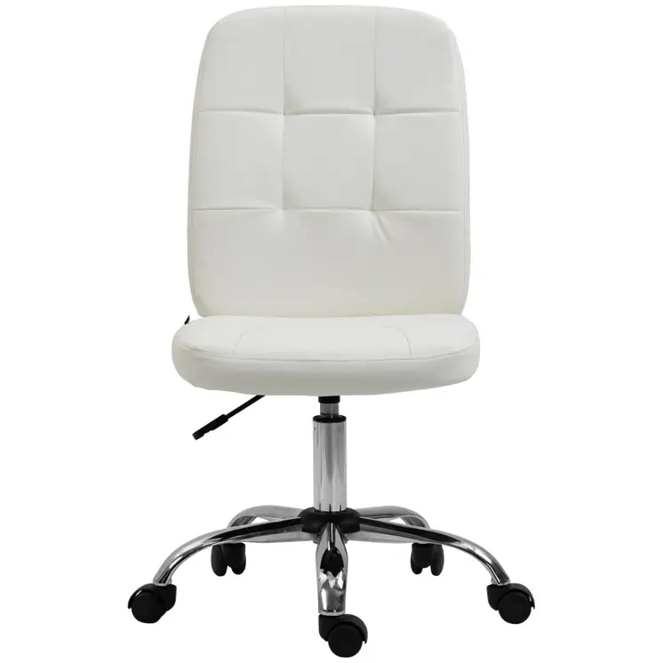 Computer Office Desk Chair, Faux Leather Desk Chair with Adjustable Height, Armless, White | Vinsetto