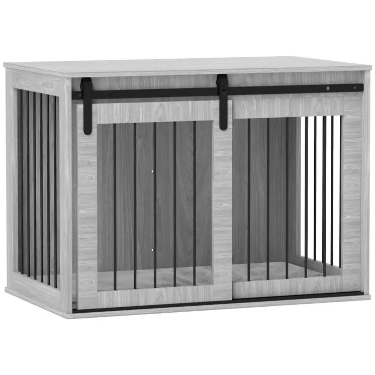 PawHut 100cm Dog Crate Furniture with Removable Cushion for Large Dogs in Grey