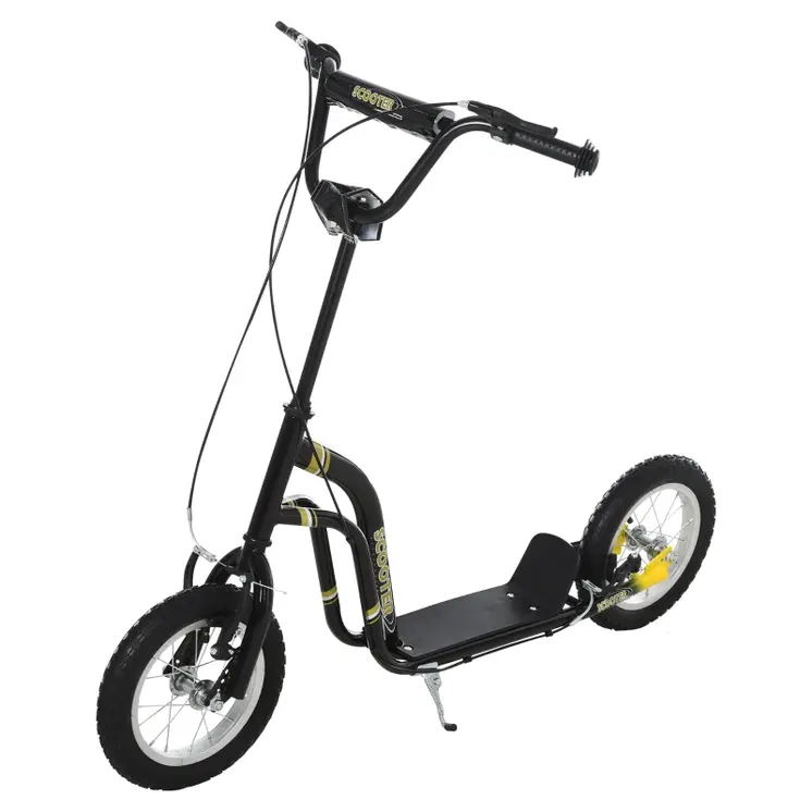 HOMCOM Teen Kids Stunt Scooter with Adjustable Handlebar, 12 Inch Rubber Tyres, Dual Brakes in Black