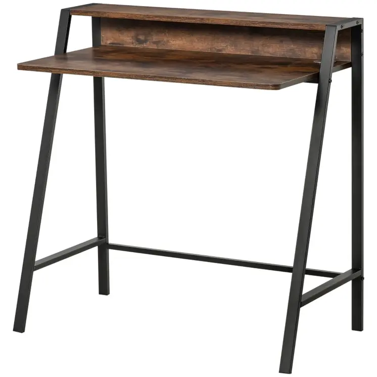 Writing Desk with Storage Shelf and Metal frame, Computer Table, Home Office PC Laptop Workstation in Rustic Brown | HOMCOM
