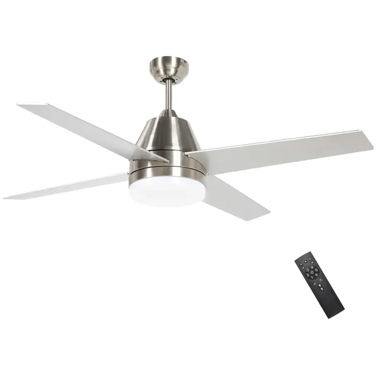 Ceiling Fan with LED Light, Flush Mount Ceiling Fan Lights with Reversible Blades, Remote, Silver and Black | HOMCOM
