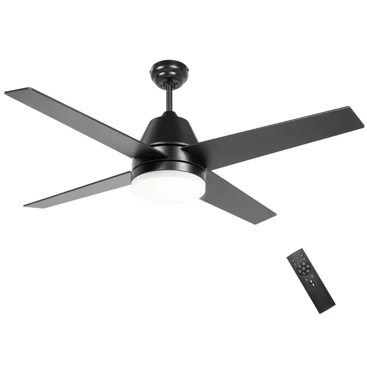Ceiling Fan with LED Light, Flush Mount Ceiling Fan Lights with Reversible Blades, Remote, Black and Walnut Brown | HOMCOM