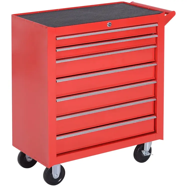 DURHAND Roller Tool Cabinet Storage Chest Box 7 Drawers Roll Wheels Garage Workshop in Red