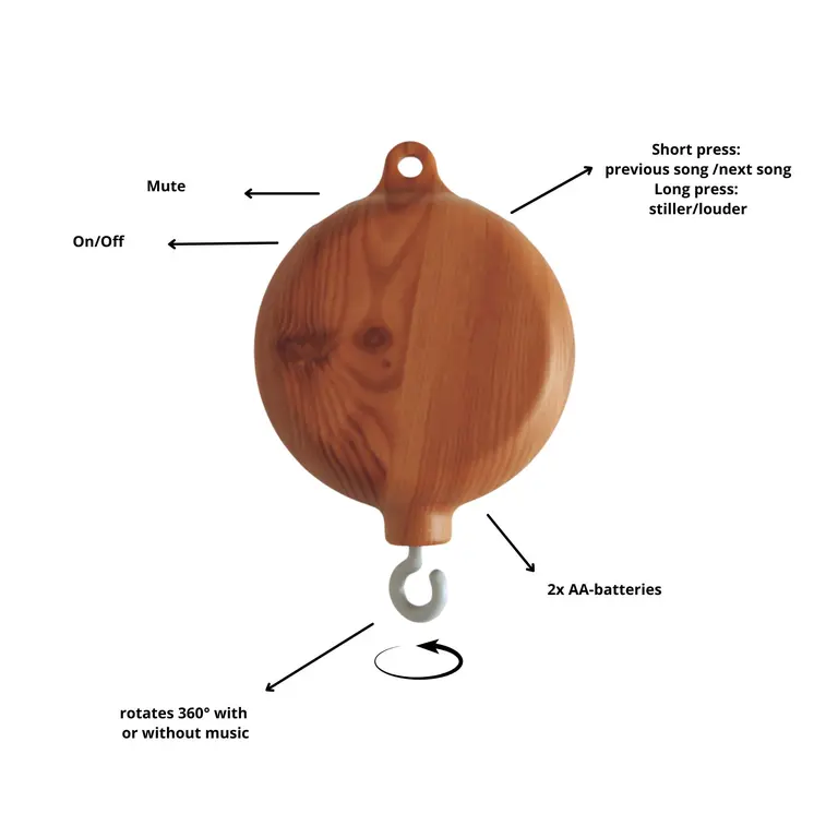 Battery music box for wooden mobile