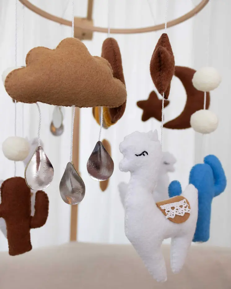 Complete set Handmade Lama baby mobile (Mobile + Arm + Box)