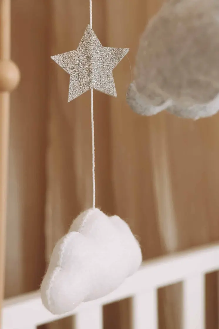 Complete set Handmade Moon And Stars baby mobile (Mobile + Arm + Box)