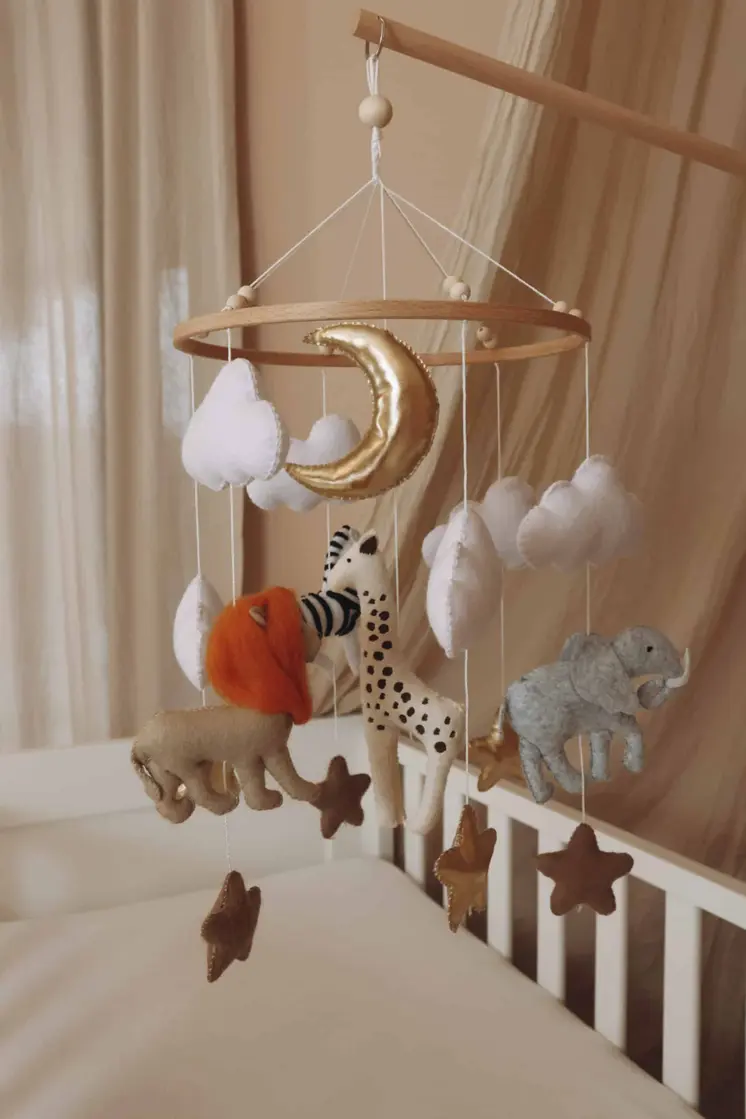Complete set Handmade Safari baby mobile (Mobile + Arm + Box)