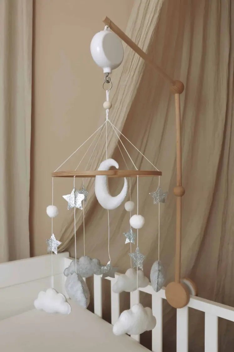 Complete set Handmade Moon And Stars baby mobile (Mobile + Arm + Box)