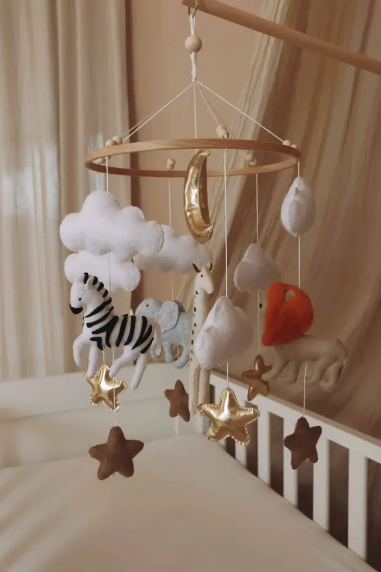 Complete set Handmade Safari baby mobile (Mobile + Arm + Box)