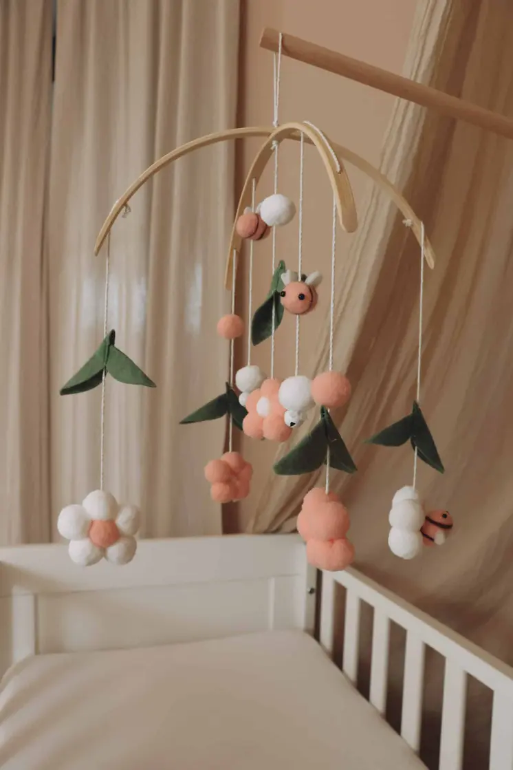 Handmade Pink Bees baby mobile