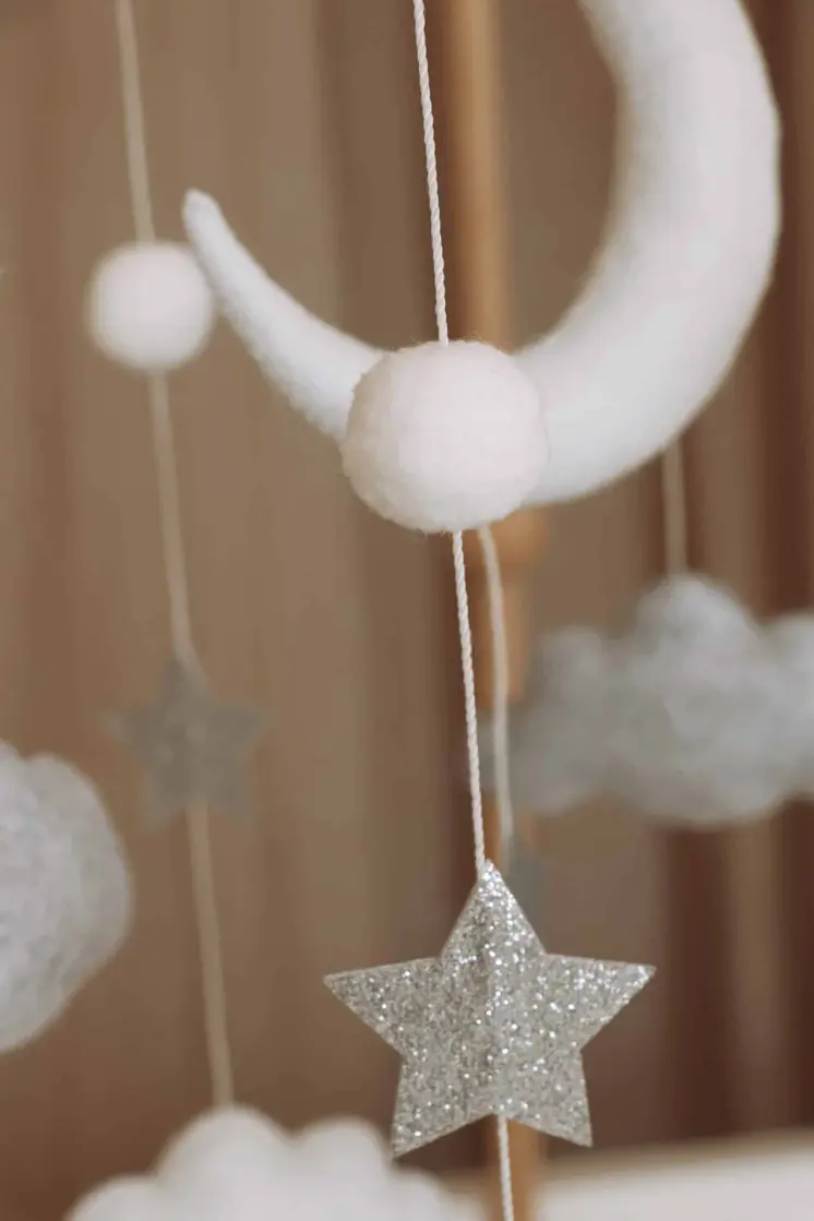 Complete set Handmade Moon And Stars baby mobile (Mobile + Arm + Box)