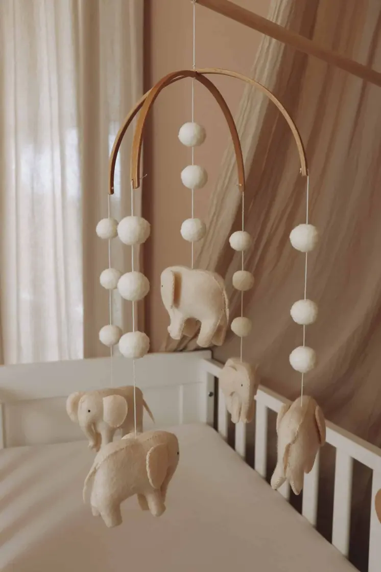 Complete set Handmade Elephants baby mobile (Mobile + Arm + Box)