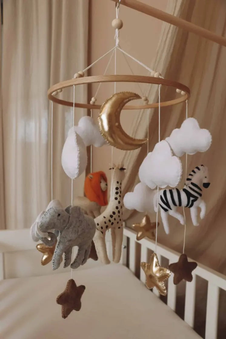 Complete set Handmade Safari baby mobile (Mobile + Arm + Box)
