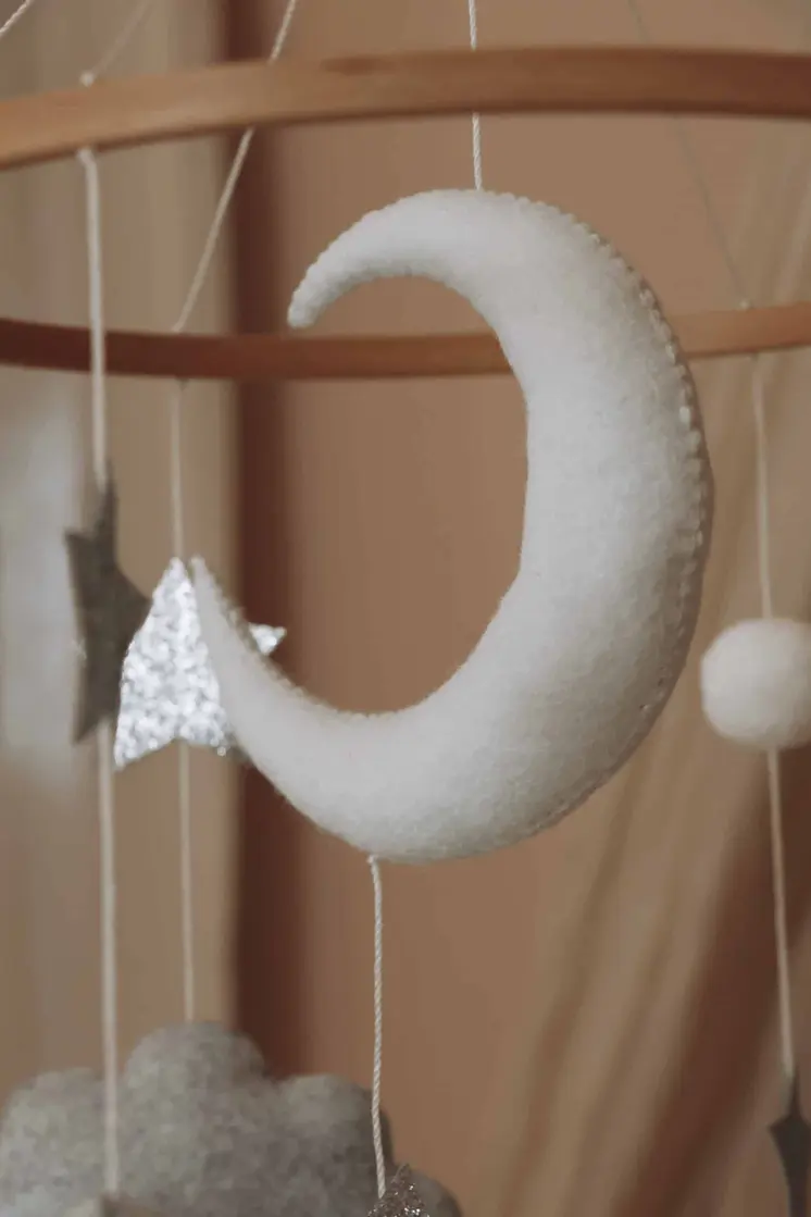 Complete set Handmade Moon And Stars baby mobile (Mobile + Arm + Box)