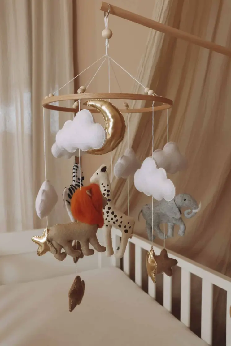 Complete set Handmade Safari baby mobile (Mobile + Arm + Box)