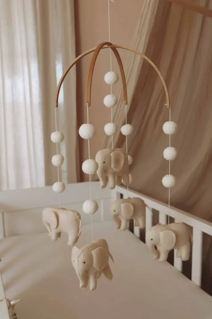 Complete set Handmade Elephants baby mobile (Mobile + Arm + Box)