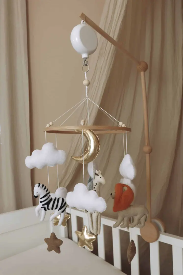 Complete set Handmade Safari baby mobile (Mobile + Arm + Box)