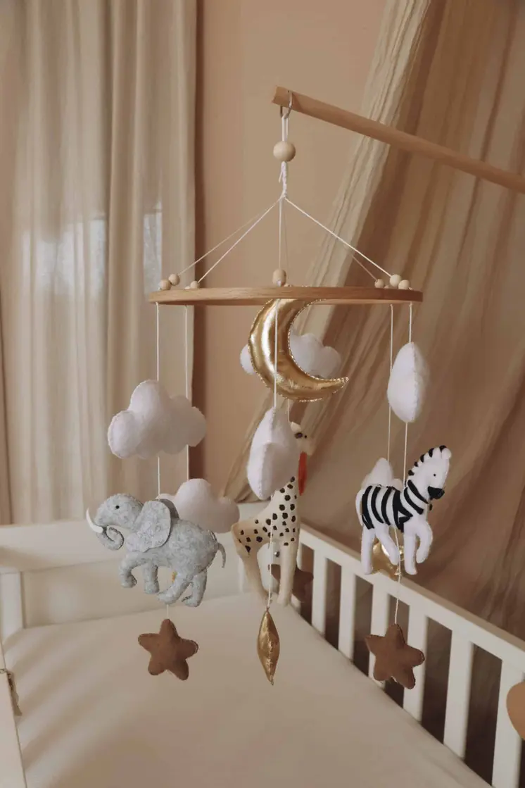 Complete set Handmade Safari baby mobile (Mobile + Arm + Box)