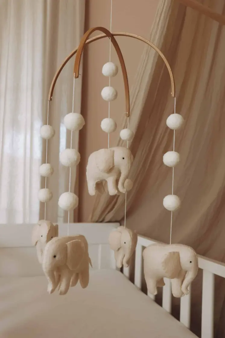 Complete set Handmade Elephants baby mobile (Mobile + Arm + Box)