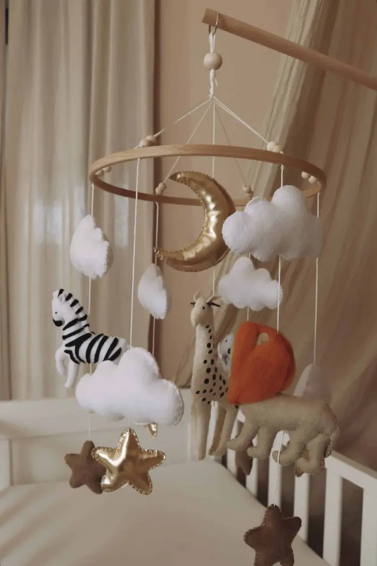 Complete set Handmade Safari baby mobile (Mobile + Arm + Box)