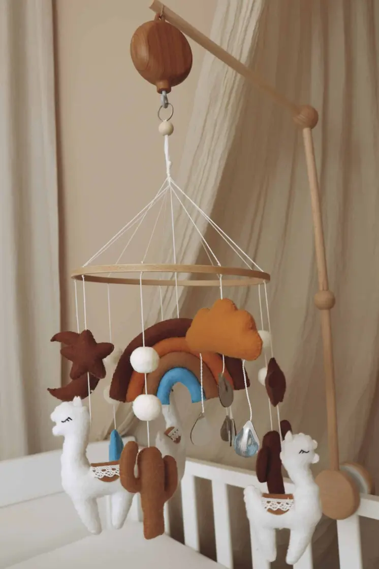 Complete set Handmade Lama baby mobile (Mobile + Arm + Box)