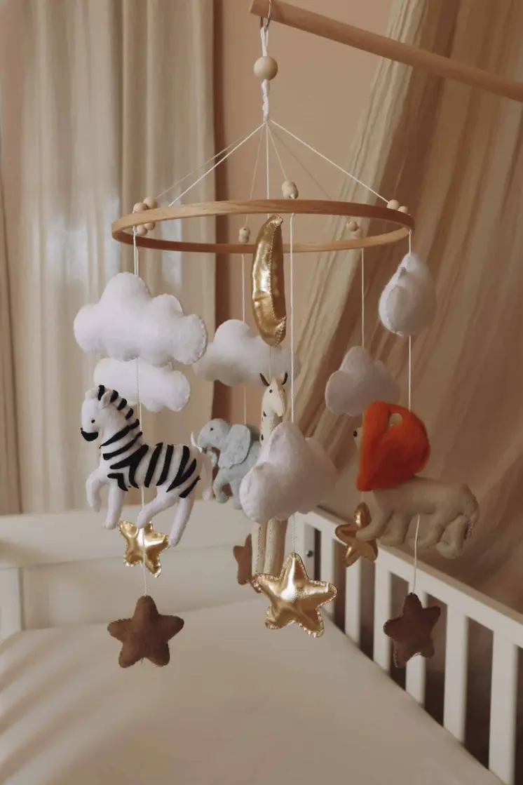 Complete set Handmade Safari baby mobile (Mobile + Arm + Box)