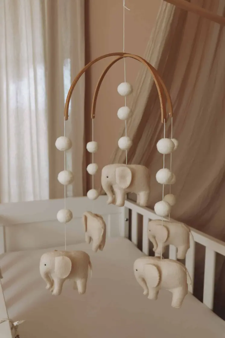 Complete set Handmade Elephants baby mobile (Mobile + Arm + Box)
