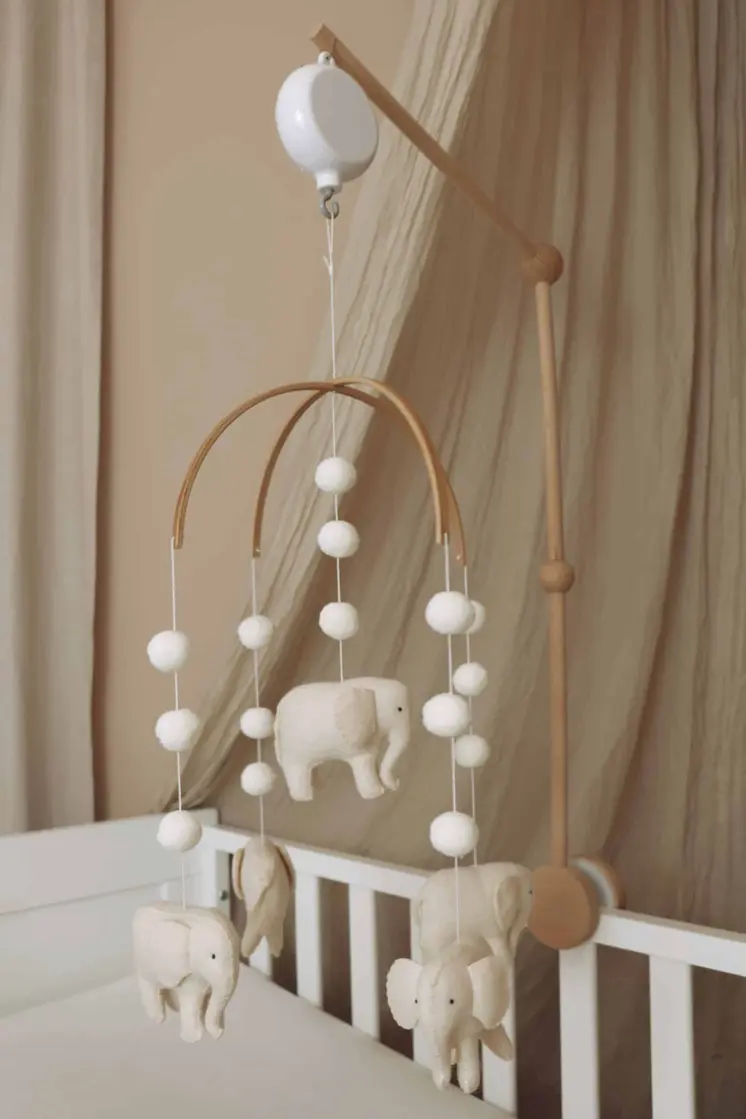Complete set Handmade Elephants baby mobile (Mobile + Arm + Box)