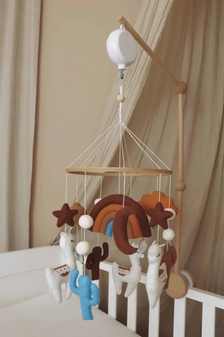 Complete set Handmade Lama baby mobile (Mobile + Arm + Box)