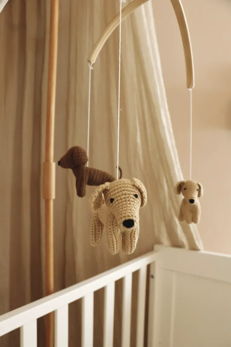 Handmade crochet dogs baby mobile