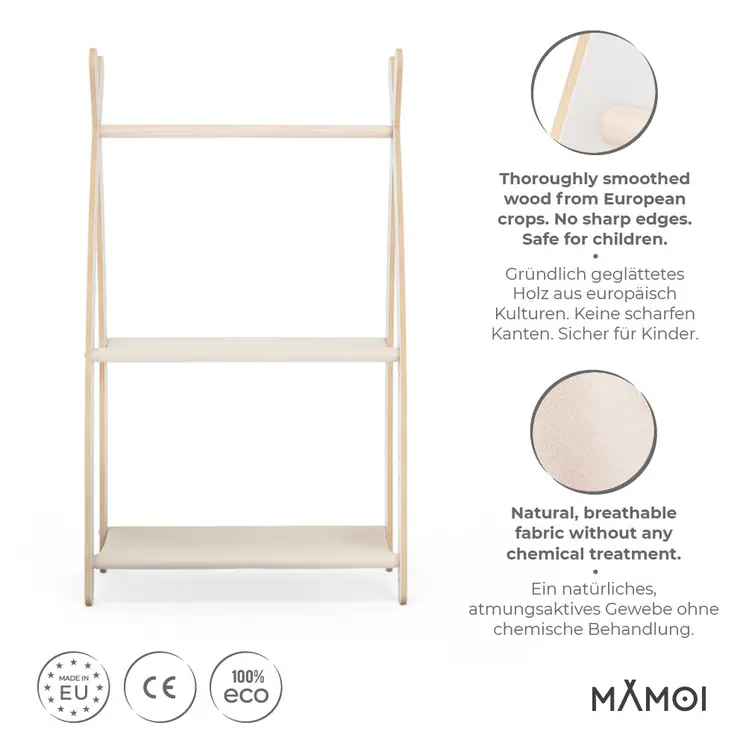 MAMOI® Children clothes rail Beige 53x95x32cm | Dressing up rail for kids made of Yarnwood | Baby wardrobe clothes storage modern design | Baby accessories | 100% ECO | MADE in EU